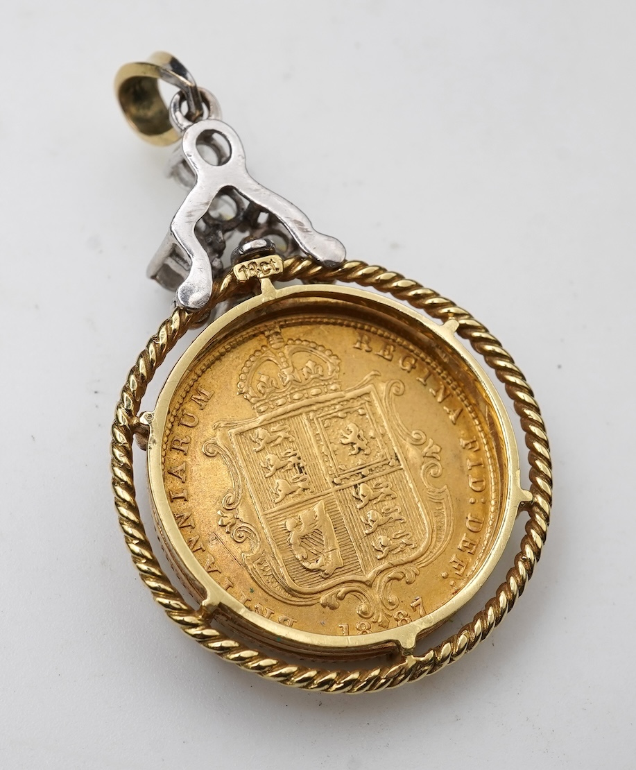 A gold half sovereign pendant, circa 1887 and later